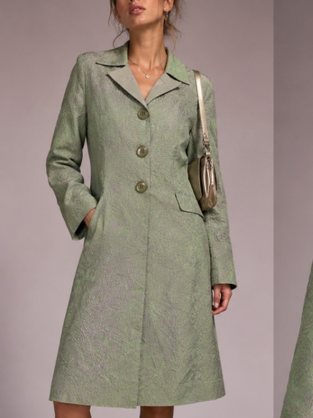 Alberto Makali Y2K Silk/acetate Sage Green Paisley Jacquard Coat Size 12 USA